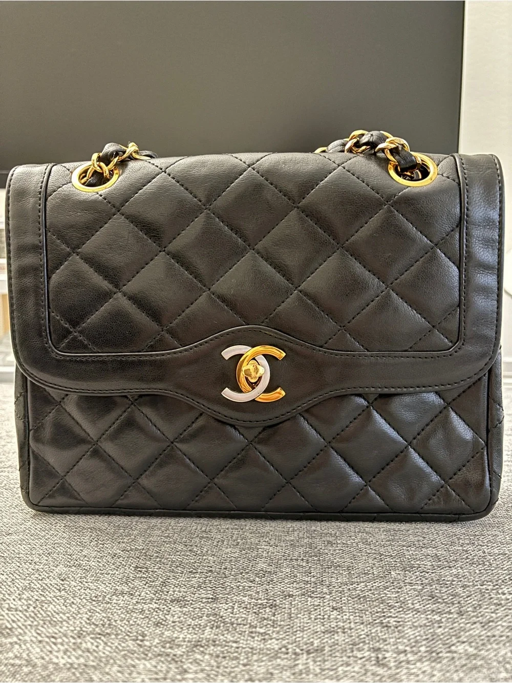 Vintage CHANEL Dual Tone Classic Double Flap Bag CC Chain Shoulder Bag